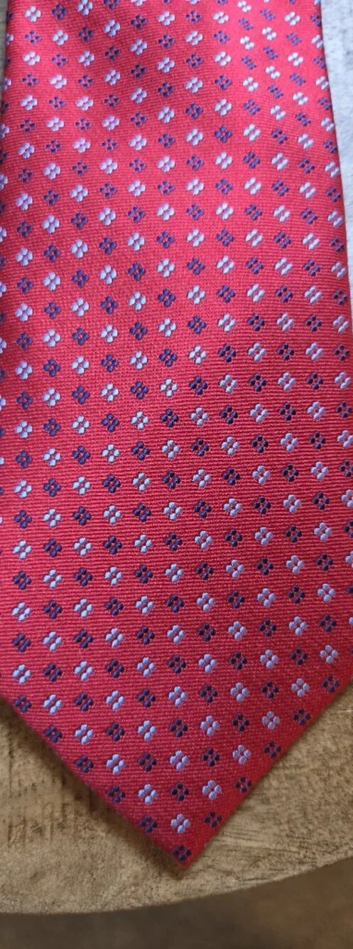 Tommy Hilfiger Red Geometric Dot Pattern 100% Silk Necktie Tie
